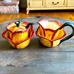 Antique Sugar Bowl with Creamer